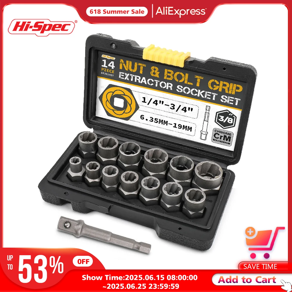 Hipec-ステンレス鋼ボルト抽出器,修理ツールキット,損傷したネジ抽出器,カッターボックス付き,6.35〜19m,14個