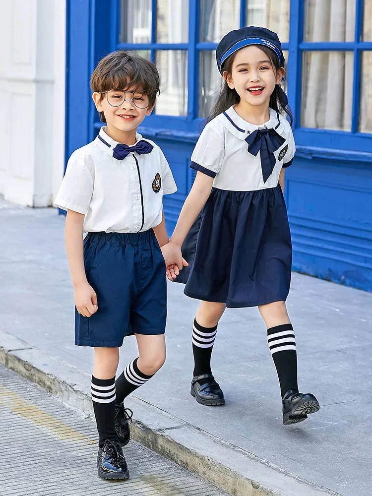 Primaria cosplay navy gonna uniforme scolastica estate British Academy Style Graduation Photo Shirt Summer Dress uniforme dell'asilo