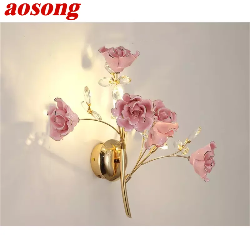 AOSONG Phong Cách Châu Âu Trong Nhà Đèn Tường Pha Lê Hồng Cao Cấp Đèn LED Ánh Sáng Hiện Đại Sconces Trang Trí Nhà