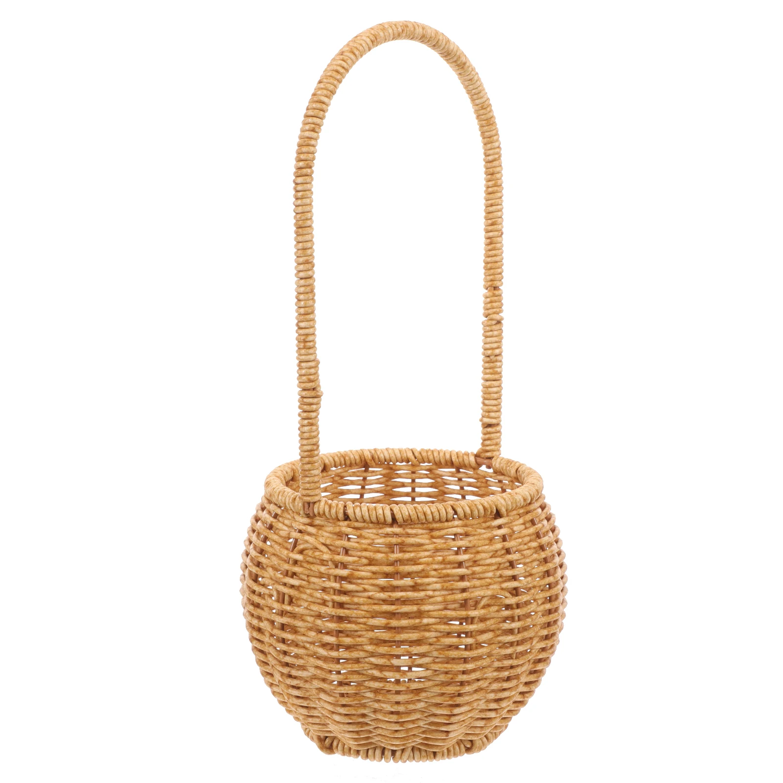 

Woven Gift Basket Light Brown Plastic Rattan Storage Picnic Wedding Baby Shower Birthday Fruit Decorative Handheld Handle