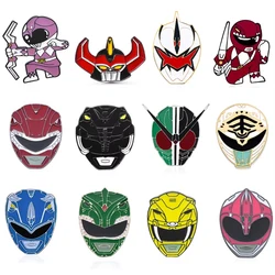 Power Dinosaur Rangers Enamel Pin Set Colorful Battle Suit Combat Helmet Lapel Badge Classic Anime Jewelry Collection Wholesale