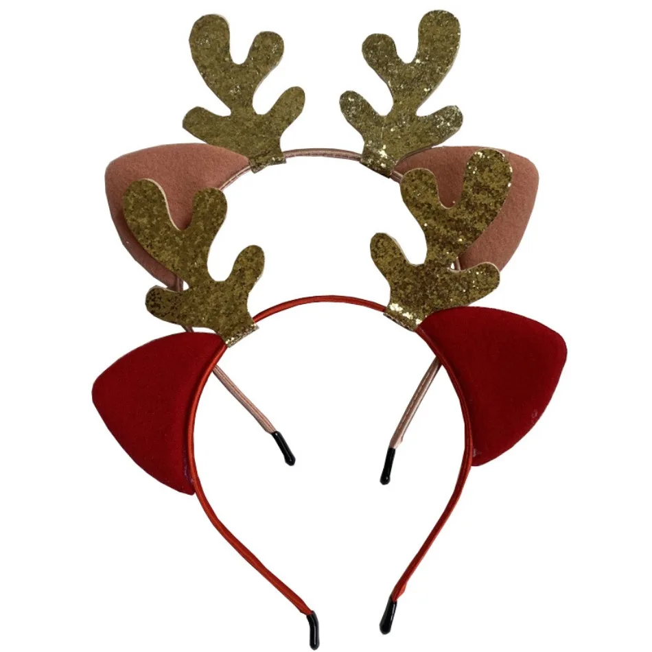 

Wholesale 50pcs/lot Cute Christmas Deer Headbands Xmas Elk Ears Hairbands Women Girls Anlters Hair Hoop Festival Party Headdress