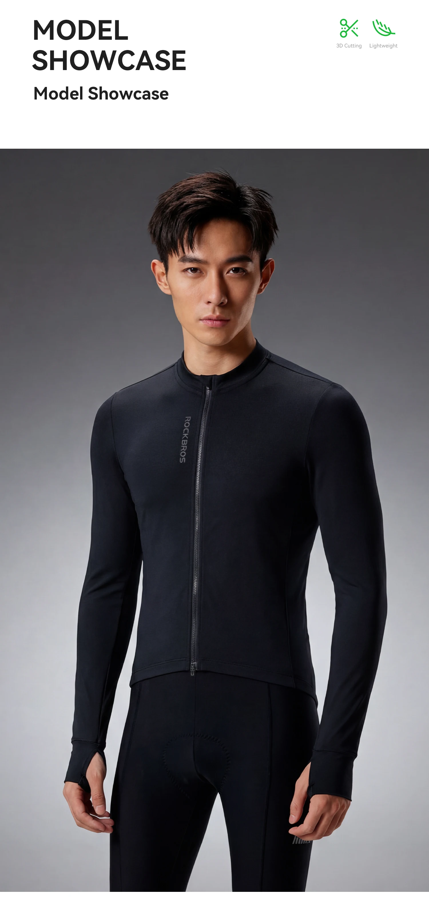 ROCKBROS Winter Thermo-Radtrikot aus Mischgewebe, winddicht, warm, wärmespeichernd, Outdoor Slim Fit Herren-Radtrikot – Detail 8