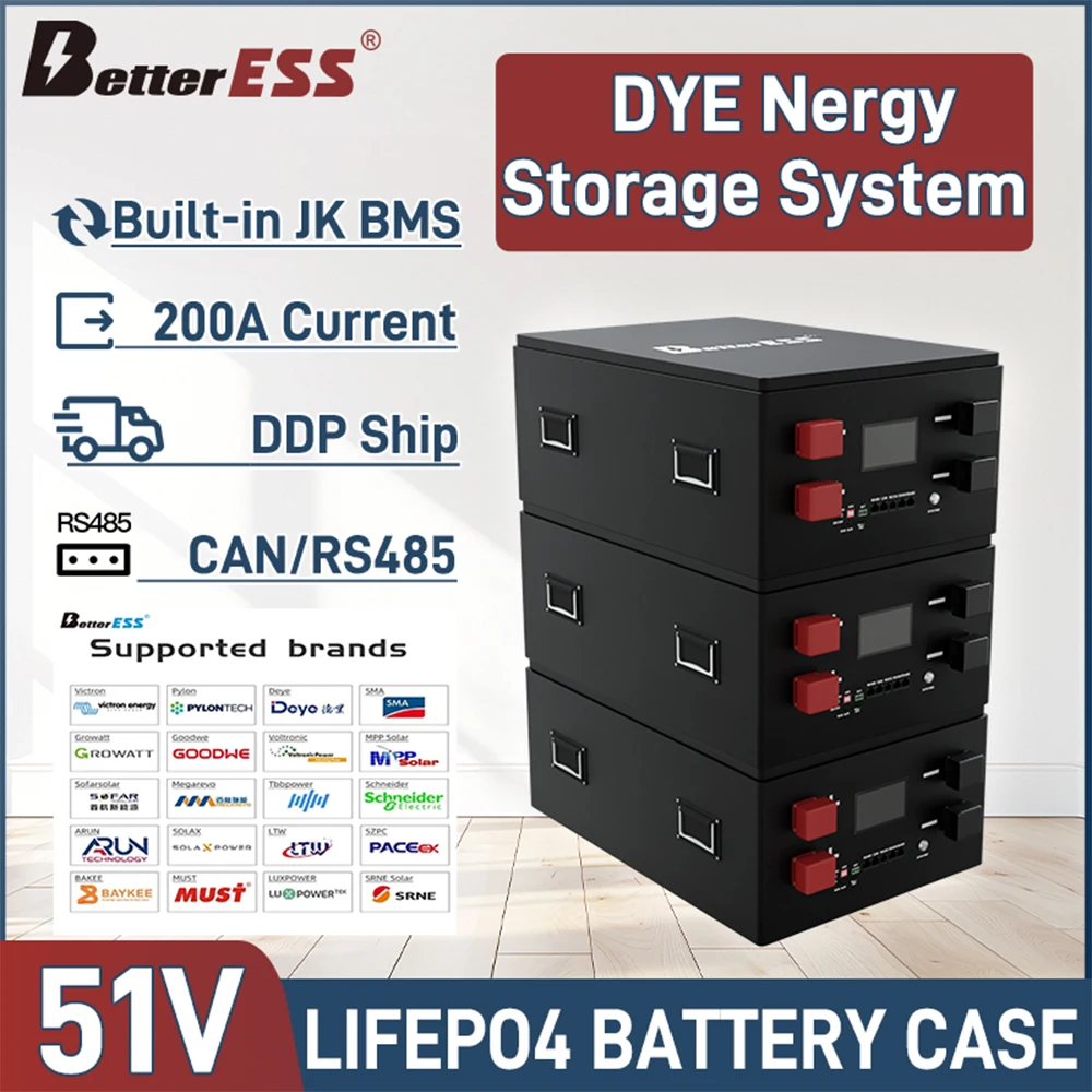 

BetterESS Diy Box Lifepo4 48V With JK 16S 200A Smart BMS LiFePO4 Battery Case 51.2V DIY Kits 280AH 314AH PB2A16S20P 4.3 inch LCD