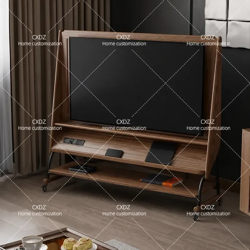 Modern Simple Solid Wood TV Cabinet with Floor Storage Removable TV Stand for Living Room Small Apartment Household Furniture