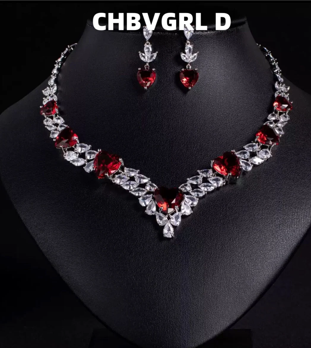 

[Classic] Luxury jewelry fashion temperament necklace earrings embedded heart French set bride banquet jewelry party jewelry