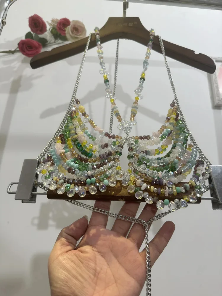 Acrylic Gemstone Backless Tank Top Sexy Neck Corset Hundreds Of Hollow Body Chain Summer Vacation Beach Bikini