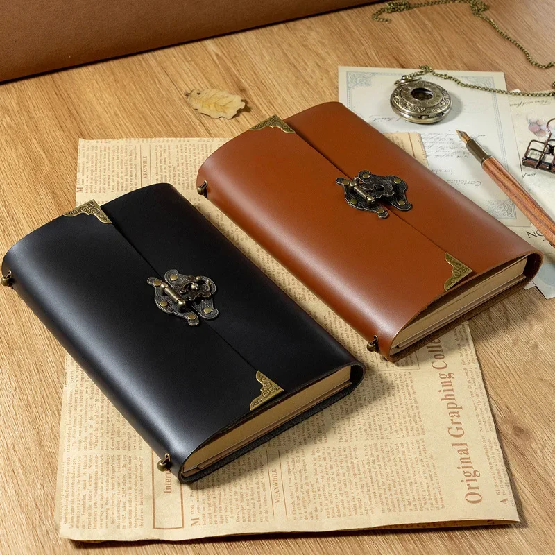 Retro Notebook With locker Diary Notepad Vintage PU Leather Note Book Stationery Gift Traveler Journal