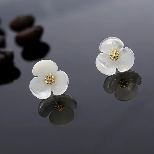 

New Hot Fashion 925 Sterling Silver Clover shell Earrings for Women Girls Gift Fashion Statement Jewelry