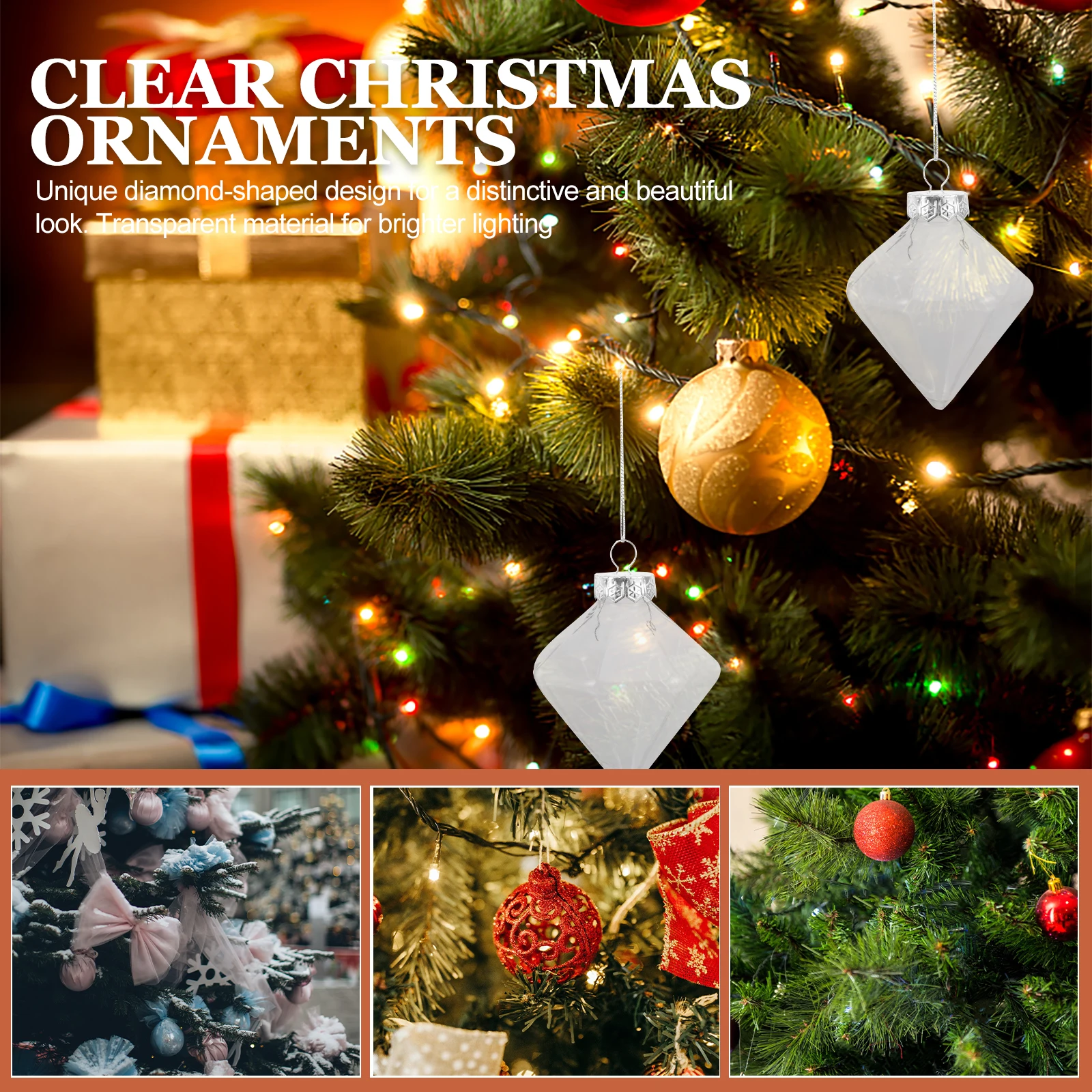 12 Pcs Diamond Shaped Christmas Balls Clear Plastic naments Fillable Balls For Festive Party Decorations Holiday Supplies