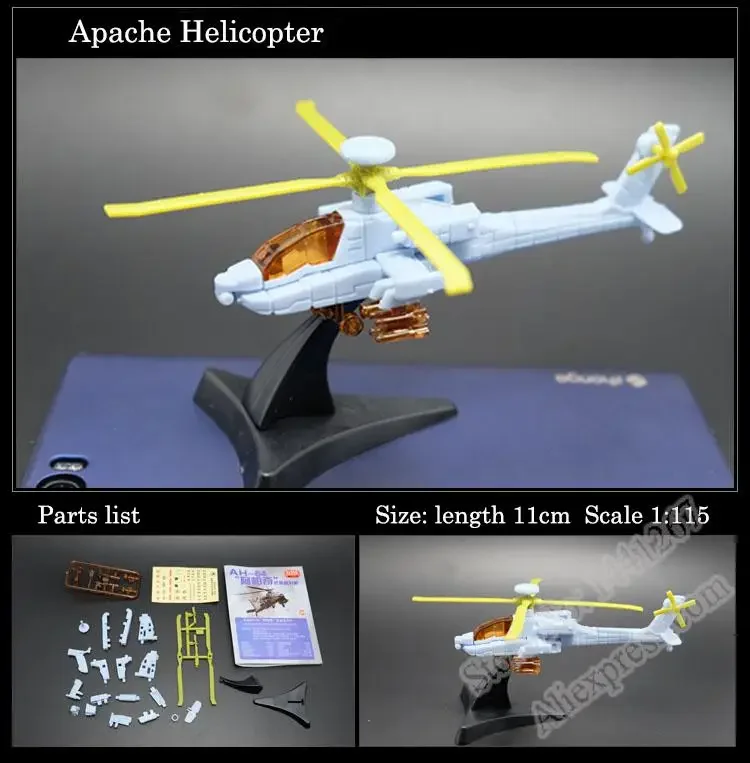 8PCS/Set 1:165 4D Plastic Assemble Airplane MIG-29 F22 AH-64 Apache Helicopter Military Fighter Sand Table Toy For Children