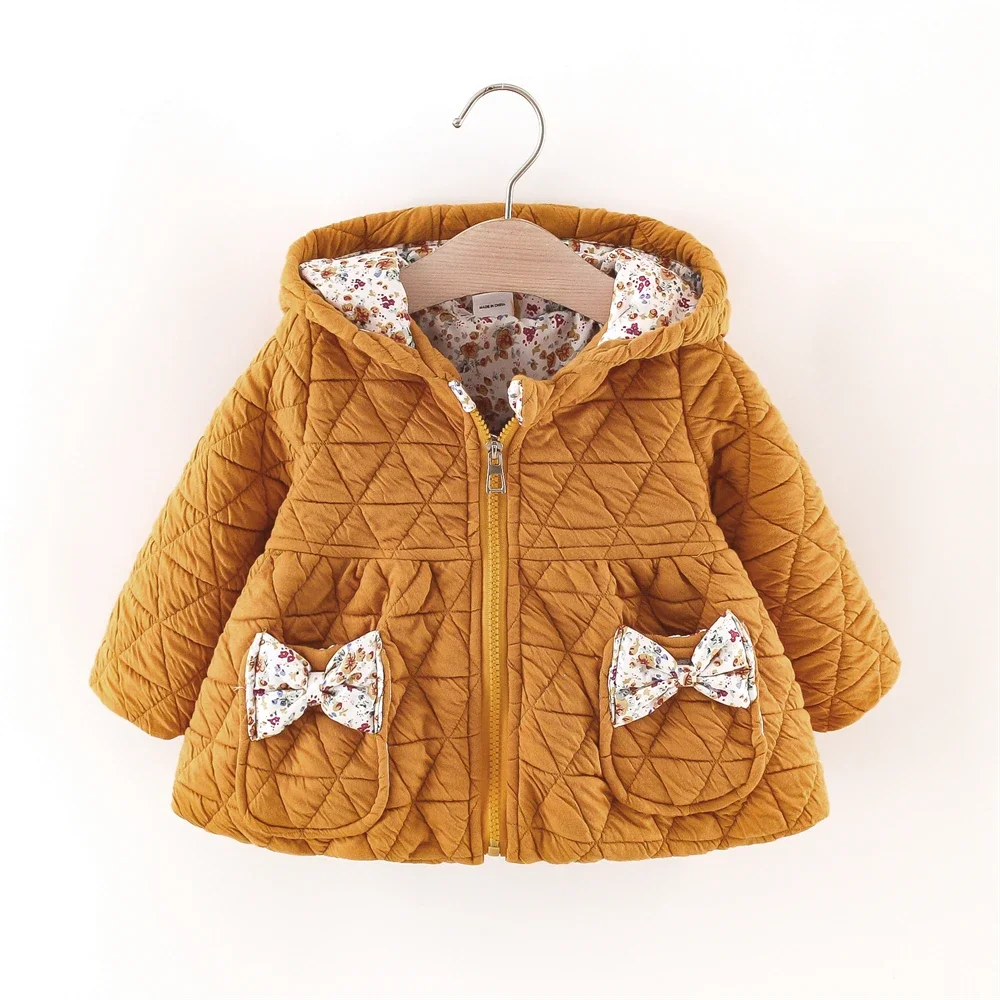 

Baby Girl Jacket Spring/Autumn Baby Girl Bow Decoration Solid Color Plaid Hooded Jacket Children's Casual Jacket (0-3 Years Old)