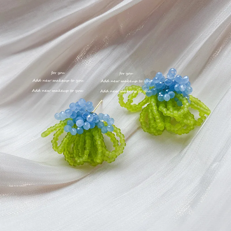 

New Fresh Green Beads Tassel Flower Earrings For Women Fashion Vacation Style Handmade Bead Earrings Wedding Party Jewelry Gift