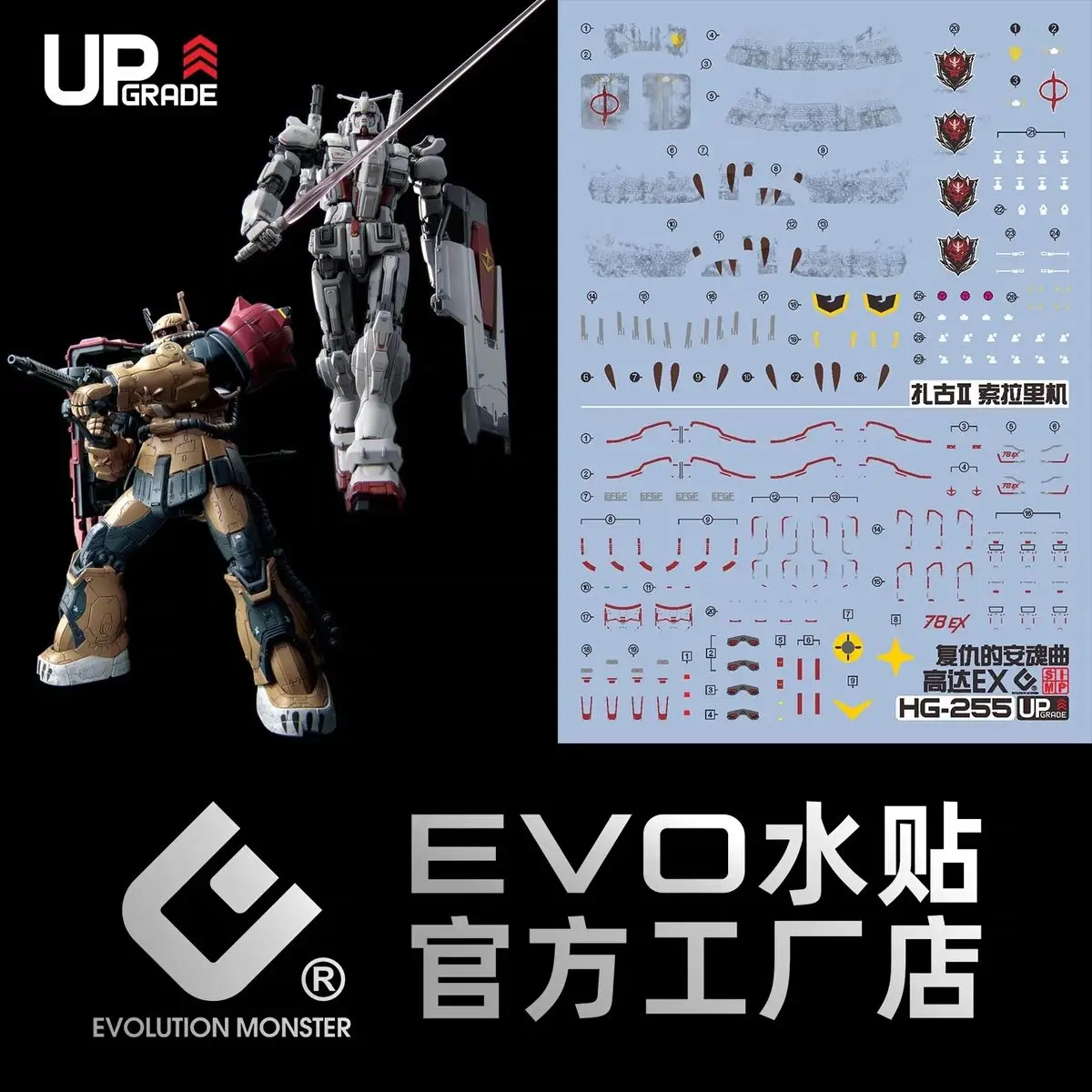 EVO Decal HG-255 Calcomanía Fluorescente para Modelismo - Para MS-06F F Type SOLARI RFV X-78(G)E EX RFV Mobile Suit Hobby DIY