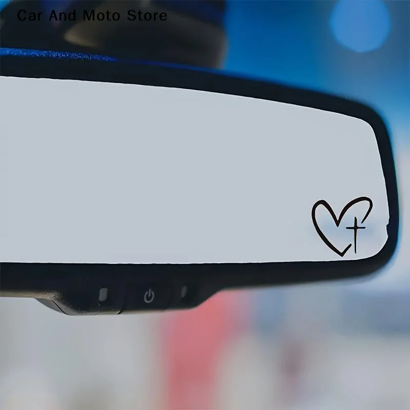 

2Pcs/set Of Heart Shape Cross Mirror Stickers, Personalized Creative Decoration Waterproof Rearview Mirror Stickers For Cars