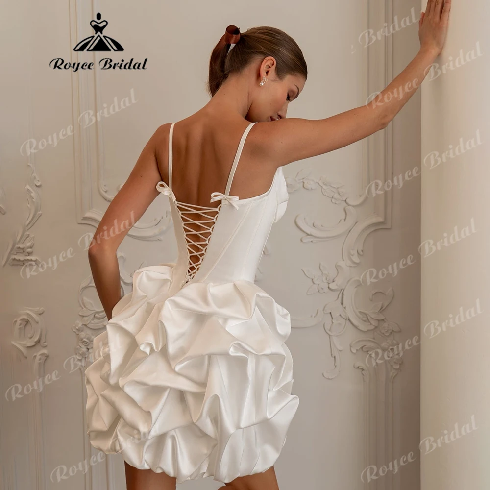 Spaghetti Strap Sweetheart Corset Mini Wedding Dress Ruffled Bubble Balloon Short Satin Bridal Gown Customized