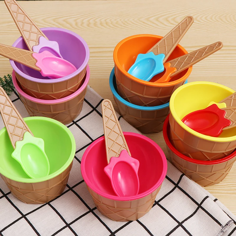 6 juegos de cuenco para helado, cuchara, regalo de plástico, fruta para niños, tazón de postre, tazón de postre reutilizable, herramienta de cocina DIY para fiesta