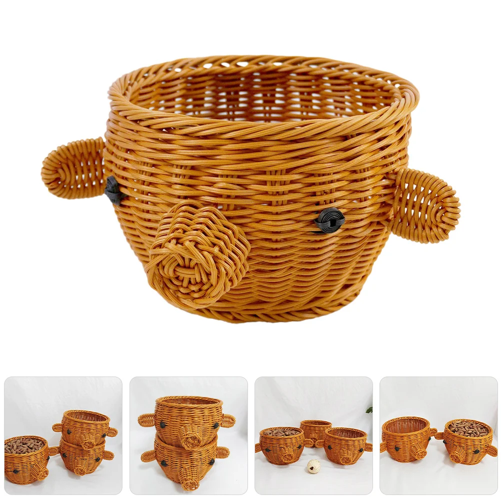 

Pig Head Shaped Fruit Basket Imitation Rattan Woven Design For Kitchen Countertop Storage Practical Food Basket Snacks Bread