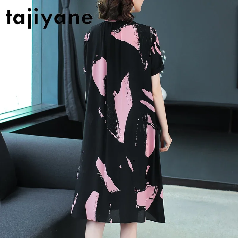 Tajiyane Midi Kleider für Frauen Sommer Kleid 100% Silk frauen Kleidung Elegante Frau T-shirt Kleid Silk Natürliche Robe TN2566