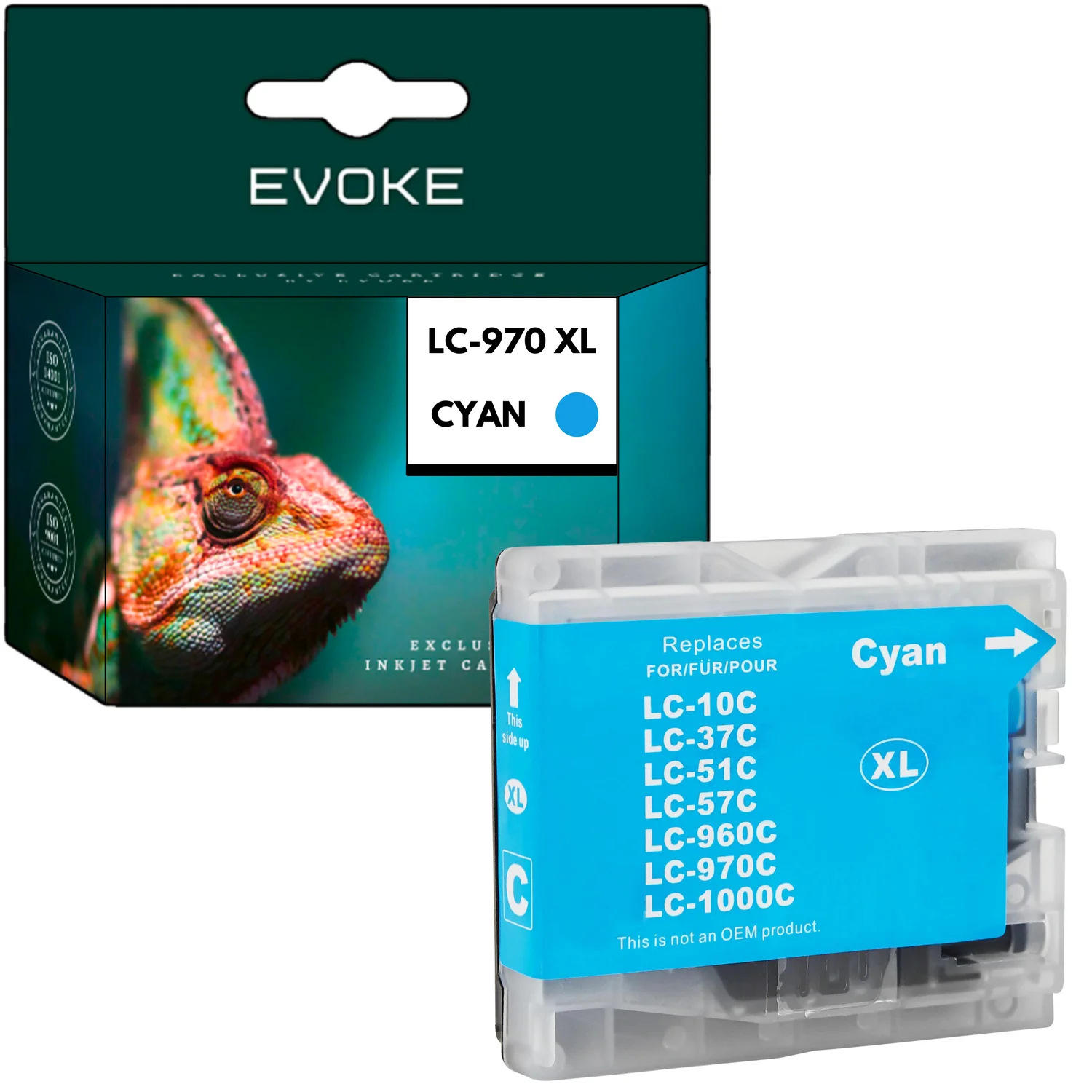 Evoke Compatibele Inkt voor Brother Lc970C Lc-970C Lc1000C Lc-1000C Cyaan 36 ml 950 Pagina's Dcp-135C Dcp-130C Dcp-150C Dcp-357C