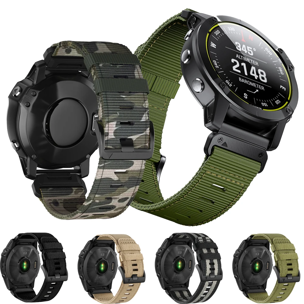 

Нейлоновый холщовый ремешок для Garmin Fenix 5X Plus 5 6X 6 7X Pro 8 E 47 мм Tactix 7 AMOLED Forerunner 965 Быстросъемный ремешок 26 мм 22 мм