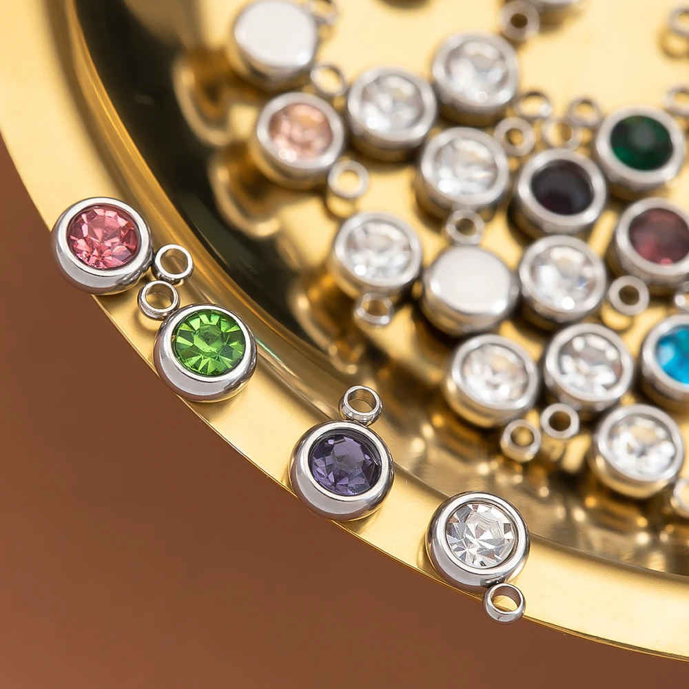 

50pcs Mixed Color Stainless Steel Rhinestone Bead Charms 6mm Small Crystal Pendant for Women DIY Jewelry Necklace Bracelet