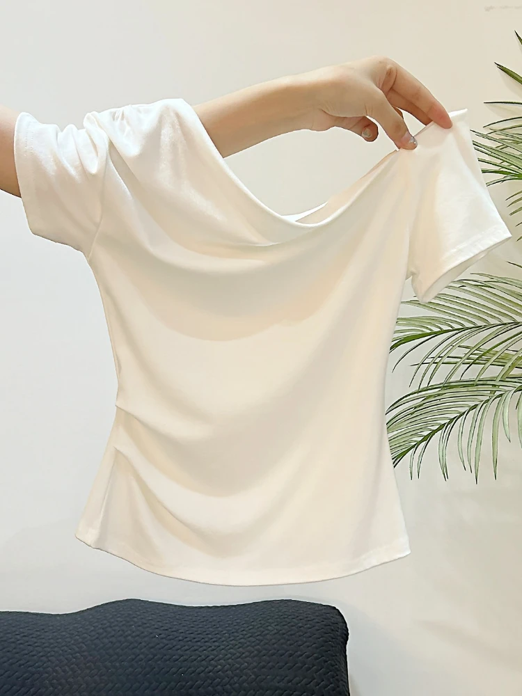 2026 Summer Versatile Slim Fit Off-Shoulder Top Women One Shoulder Short Sleeve T-Shirt Korean-style Trendy Versatile Y2k Tees