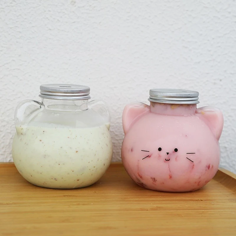 1/5Pcs 350/530ML Cute Cat Rabbit Plastic Bottle Clear Milk Tea Bottle Water Bottle Portable Coffee Drinking Cup Drink Bottles