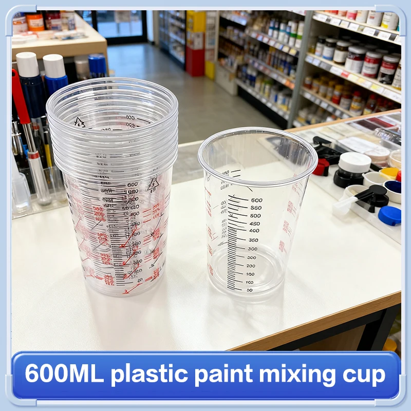 10 قطعة 600 مللي المتاح البلاستيك الشفاف الطلاء خلط الكؤوس خلط وعاء الطلاء خلط معايرة كوب سائل الطلاء دقيقة