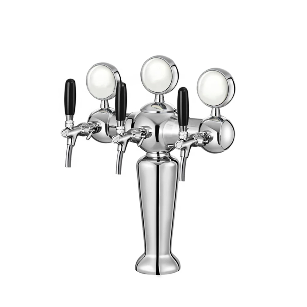 3-Head Craft Silver Vase Beer Column Bar Bar Bar Wine Column with LED Fisheye Craft Beer Distribution Equipment