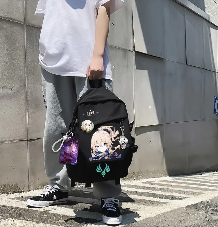 Black White, Genshin Impact, Student Kids Teens School Bags, Large Capacity Mochilas Anime Backpacks for Girls Boys Gift