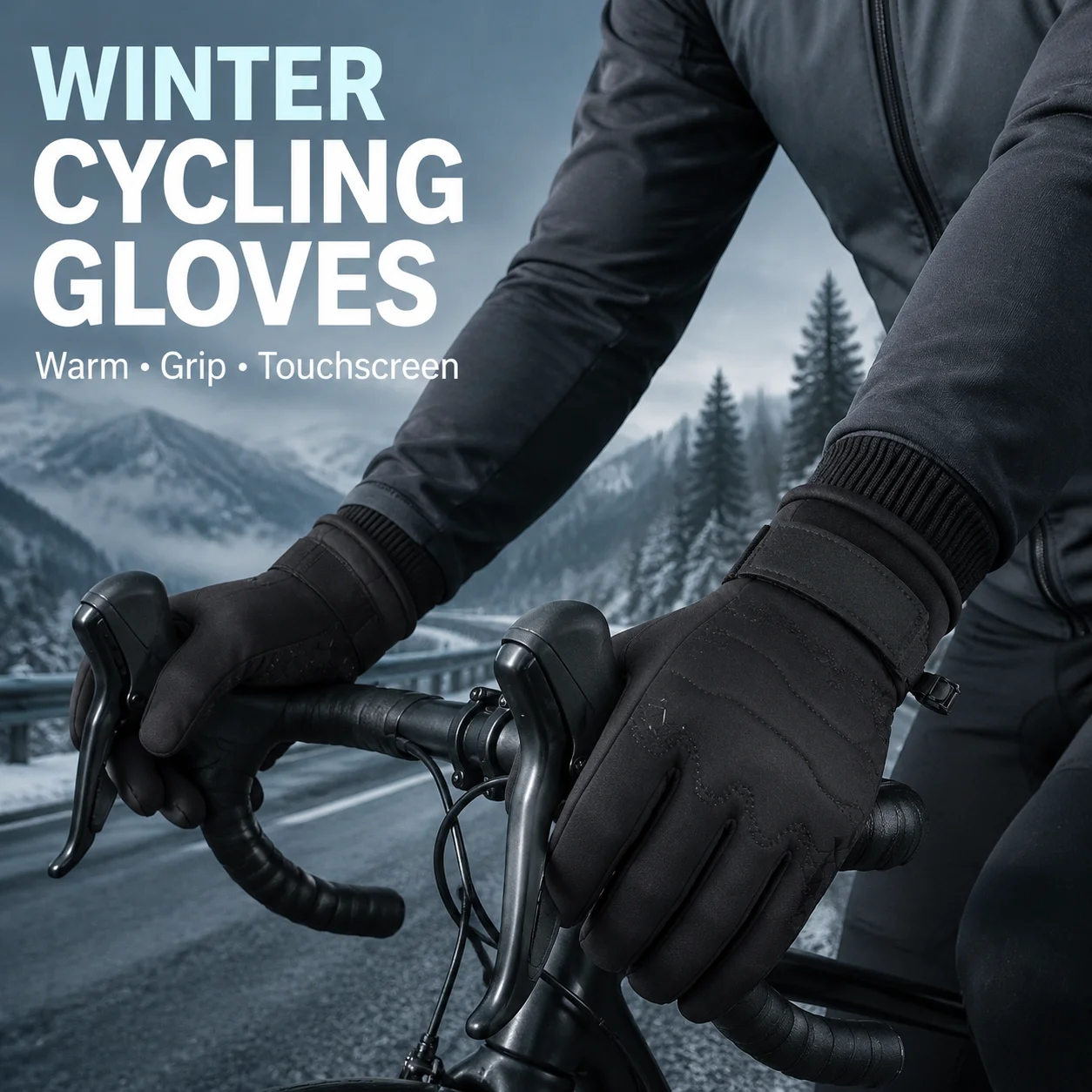 Touch Screen Gloves - ถุงมือปั่นจักรยานฤดูหนาวสำหรับผู้ชายและผู้หญิง ทนความร้อน รองรับการสัมผัสหน้าจอ กันลม กันน้ำ กันลื่น