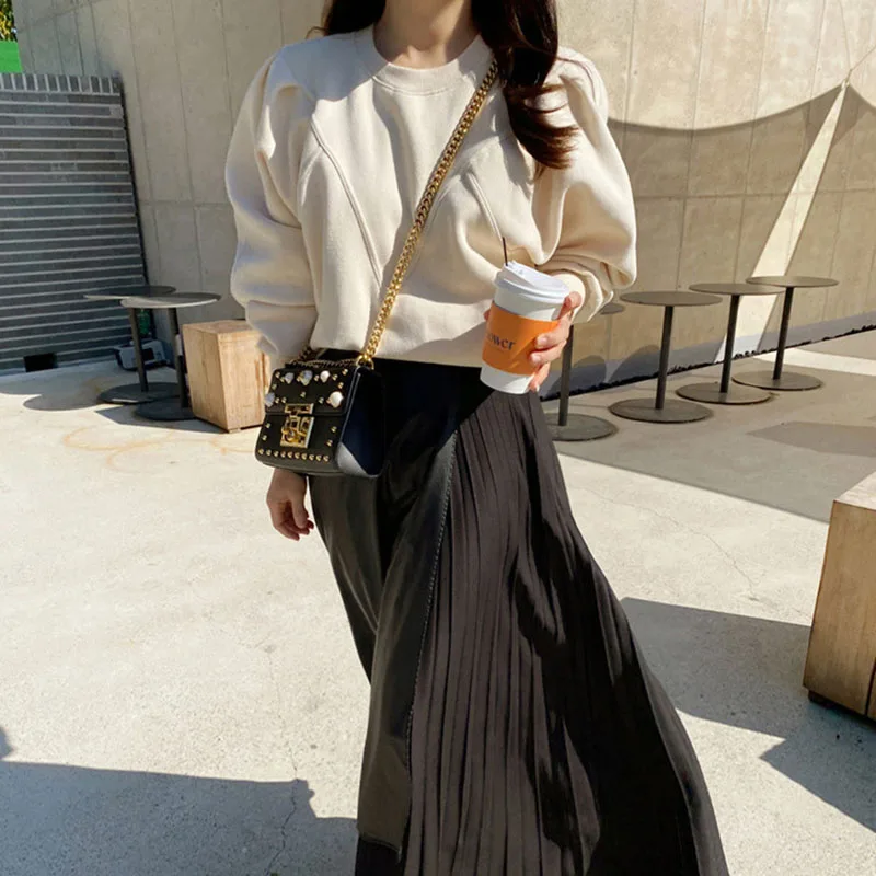 Korean Fashion Loose Sweatshirt Women Autumn Winter Casual Long Sleeve Hoodies Woman Pullover Solid Color All-Match O-Neck Tops