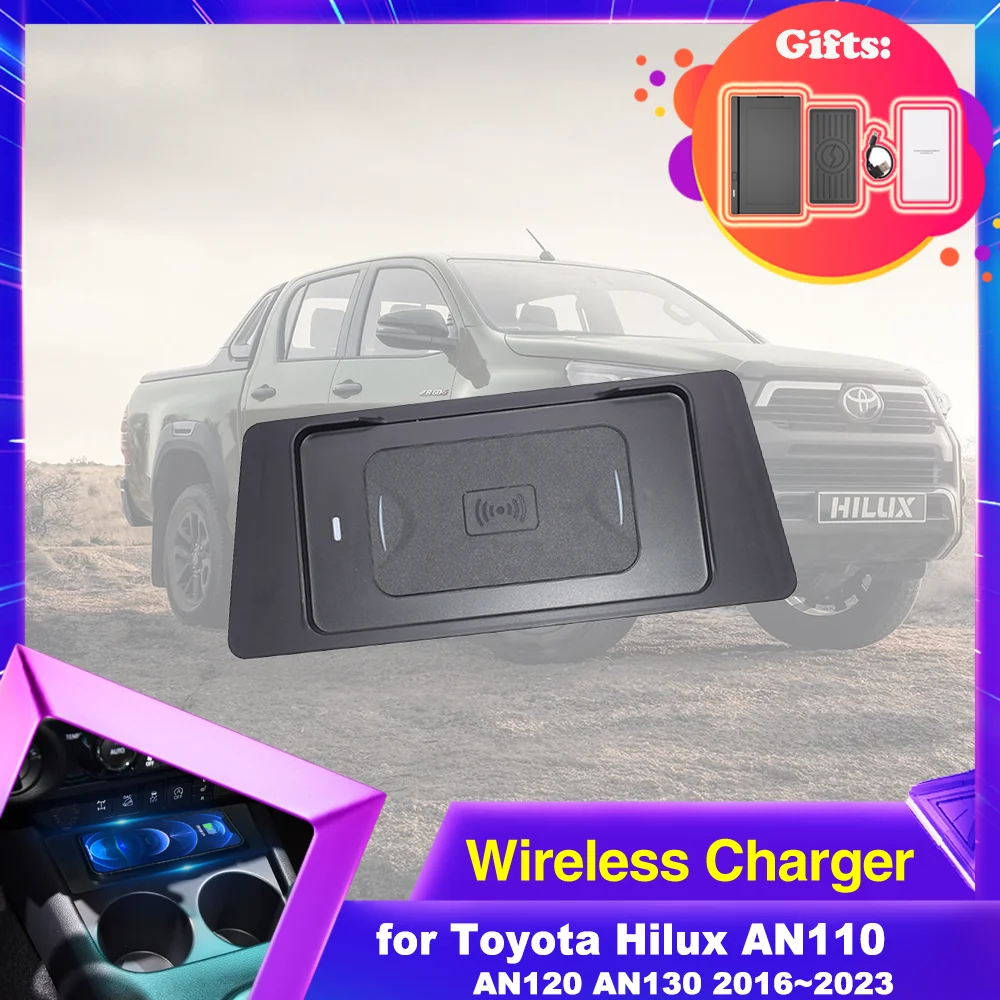 

15W Car Wireless Charging Pad for Toyota Hilux AN110 AN120 AN130 2016~2023 Phone Holder Fast Charger Mat Plate Tray Accessories