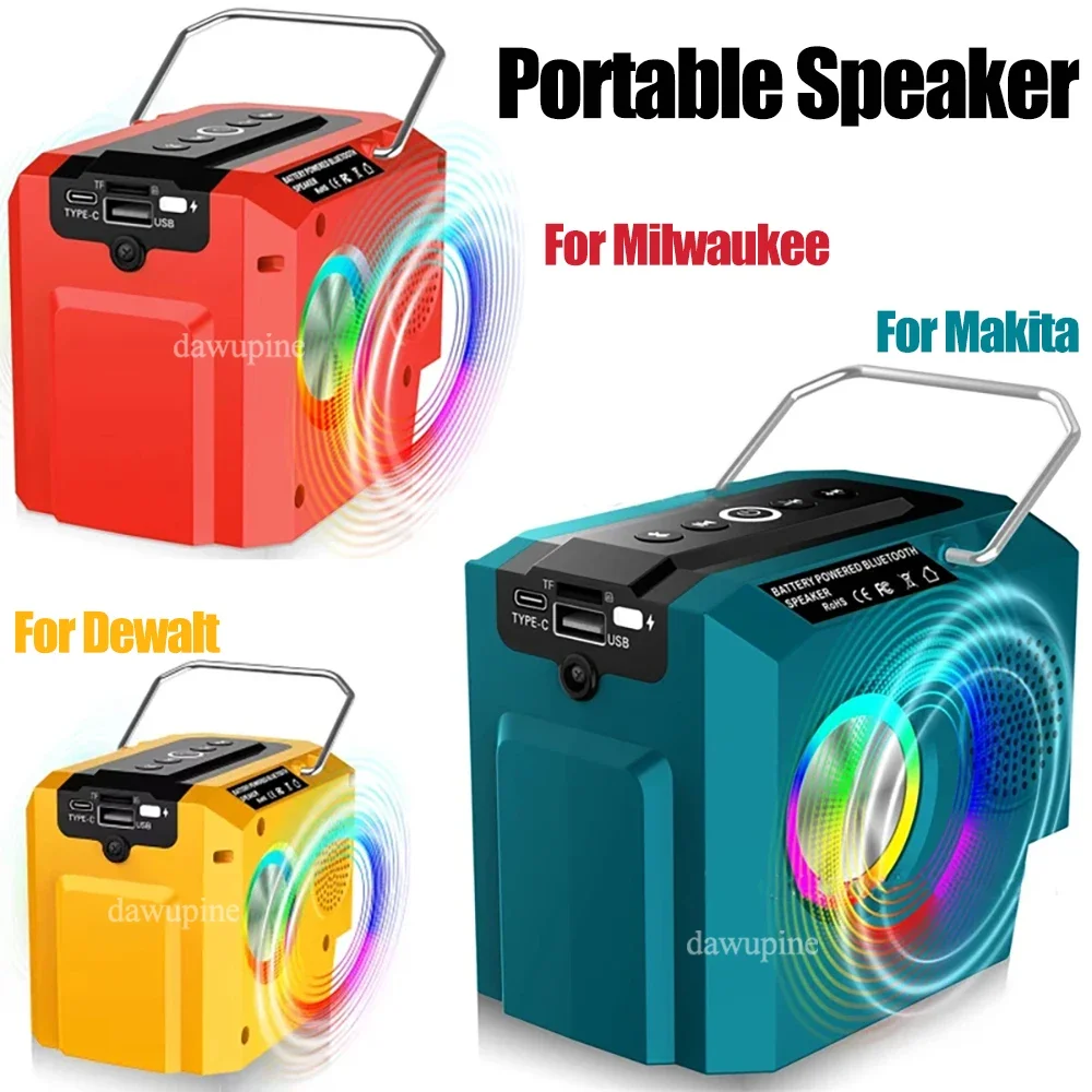 

Bluetooth Speaker Radio Music Player Power Tools Accessory USB Type-C Power Bank for Makita for Milwaukee for Dewalt 18V Battery