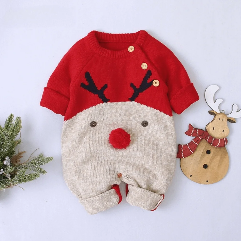 High Quality Christmas Deer Knitted Jumpsuit Long Sleeve Keep Warm Baby Romper Baby Costumes Clothes for Baby