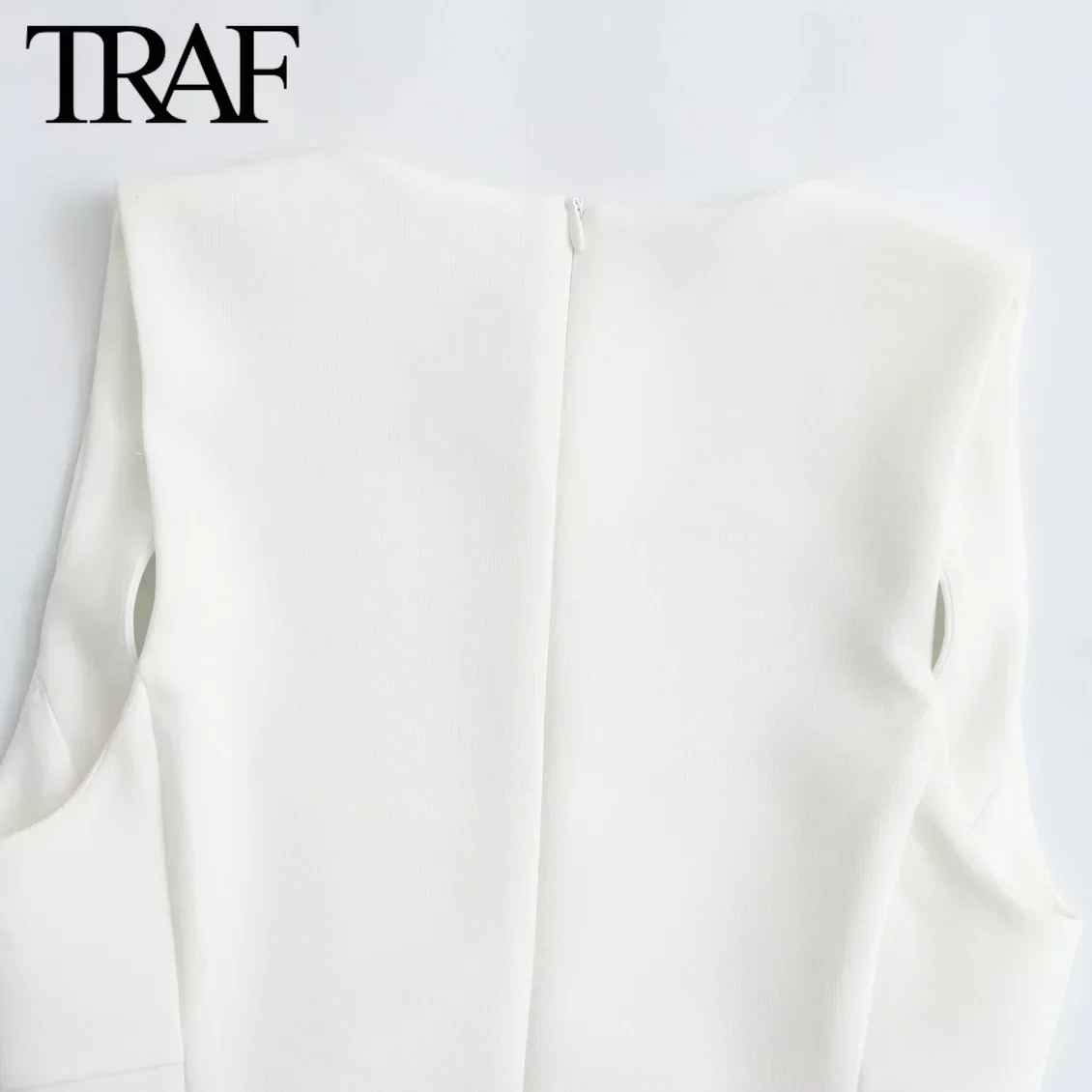 TRAF Fashion Clothing Sleeveless Back Zip Square Collar White Dress for Women Summer New French Chic Female Birthday Evening