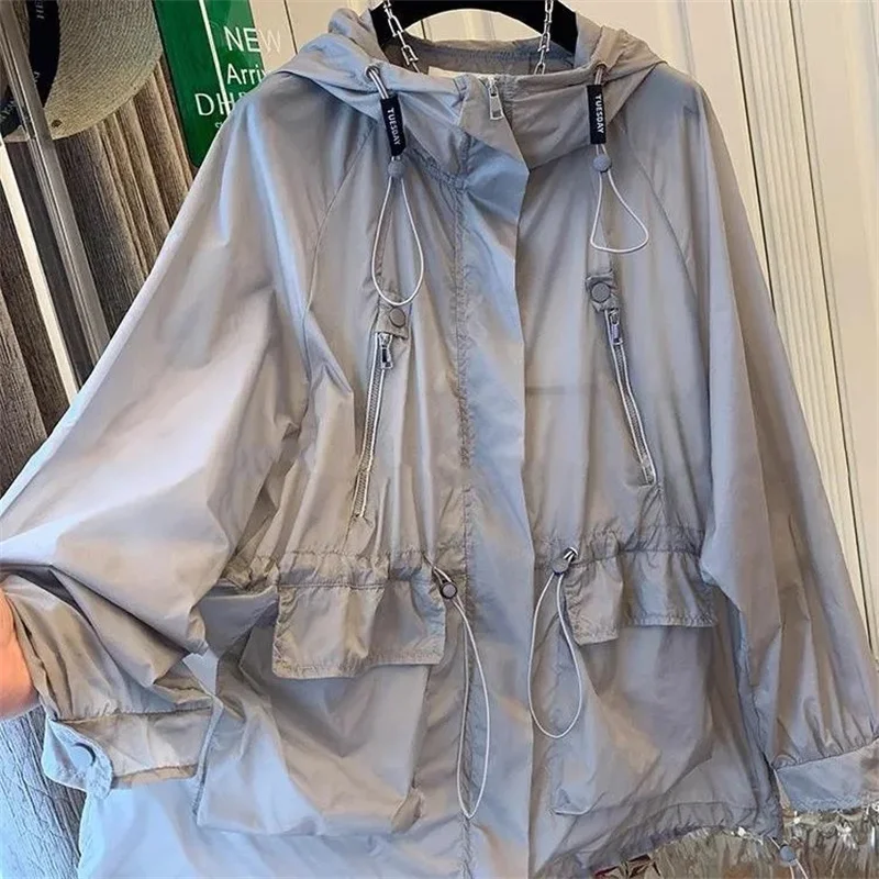 

Thin Sunscreen Clothing Anti UV Loose Summer Long Sleeved Jacket Waterproof Quick Dry Women's Coat Outdoor Sports