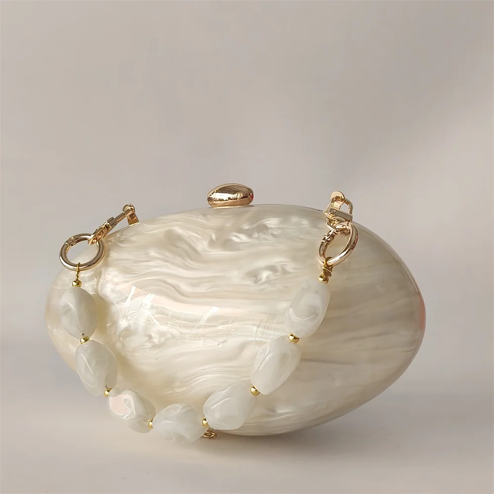 Oval Marble Beige Shell Acrylic Luxury Elegant Lady Evening Bag Cute Handbag Wedding Lady Girl Female Mini Purse