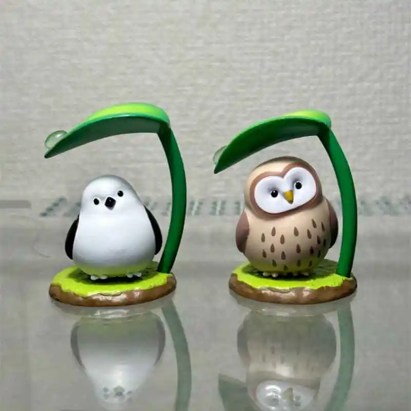 Qualia Capsule Toy Amayadori Mascot Figure Cute Birds Budgerigar Owl Shoebill Eagle Avoid The Rain Under Leaf Umbrella Toy Gift