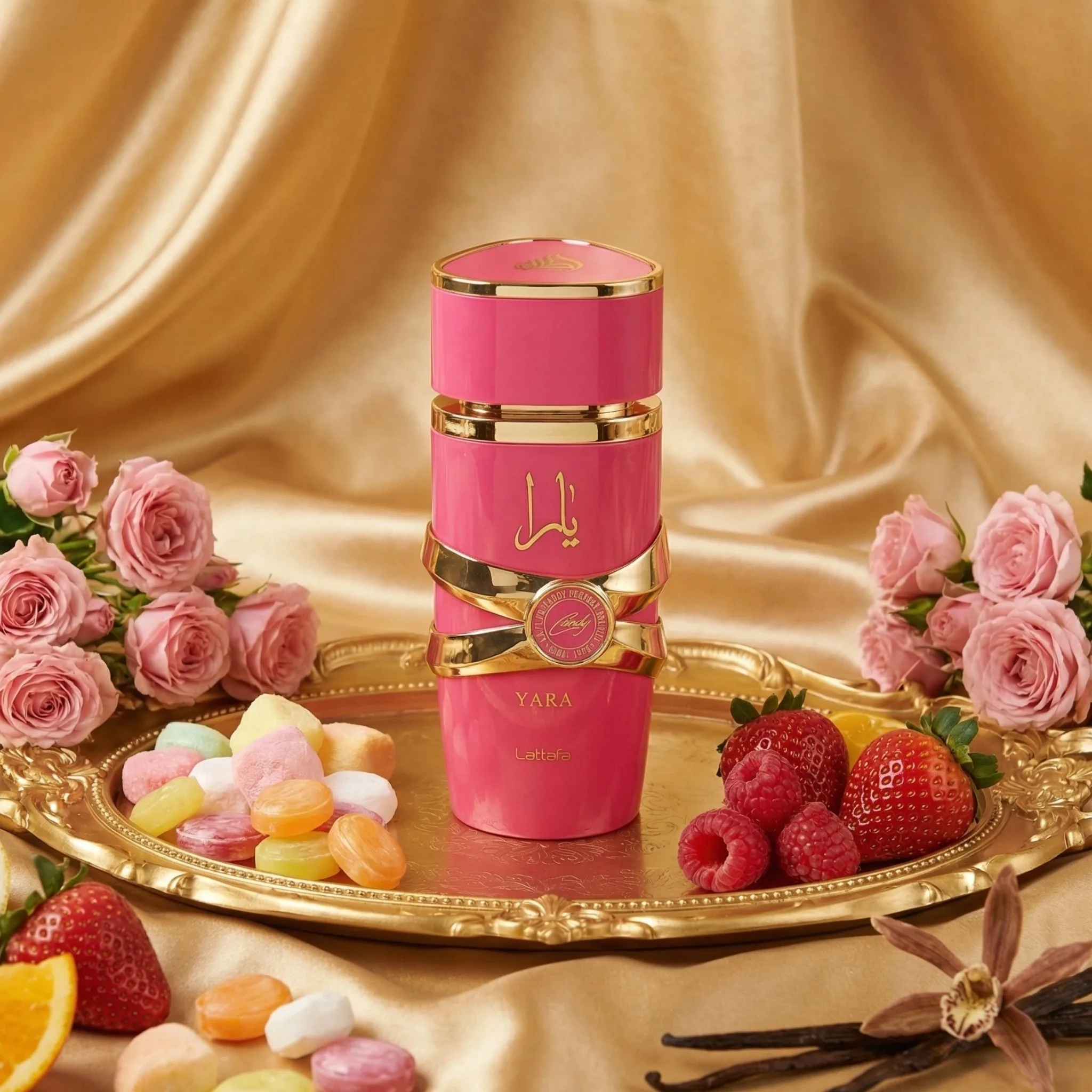 

Lattafa Yara Candy EDP 3,4 унции женские фруктовые духи с цитрусовыми бергамотом, черная смородина, гардения, ванильный сироп, аромат