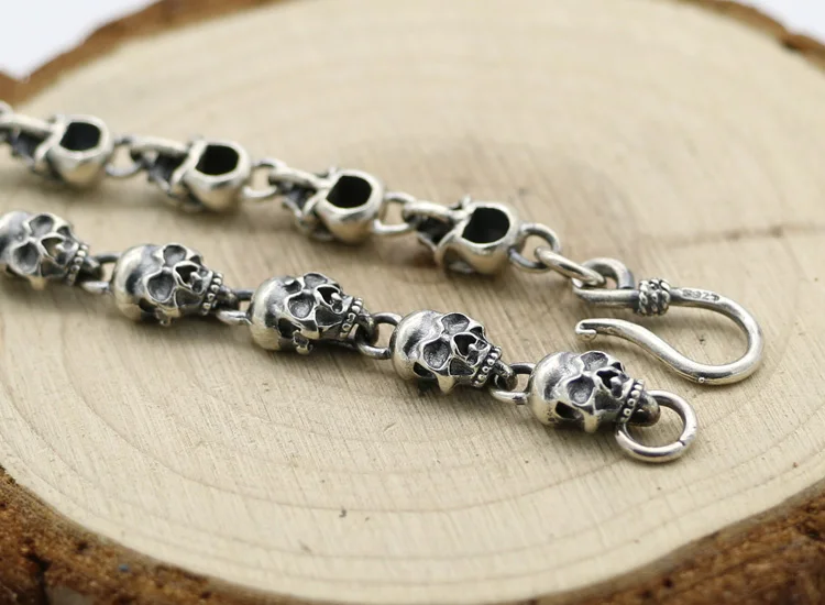 Pulsera Harajuku Wind Hip Hop, brazalete de calavera de plata pura europea y americana, trendsetter de personalidad masculina, Plata tailandesa no convencional