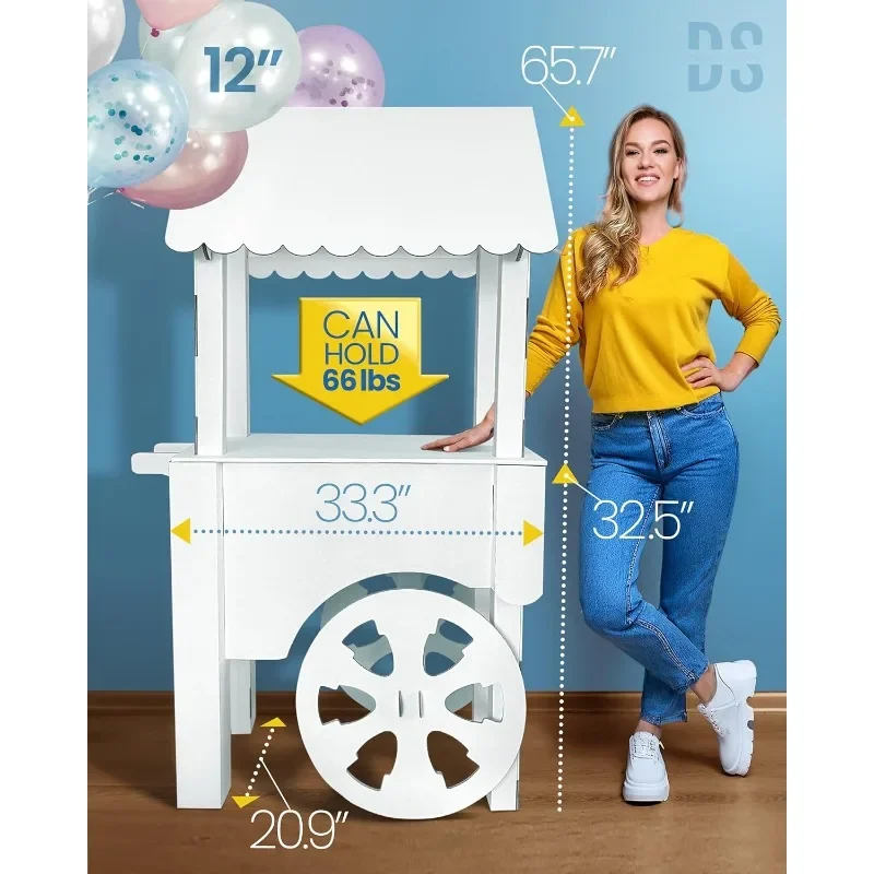Party Decoration for Birthdays, Weddings, Baby Sh，Cardboard Candy Cart for Parties - Dessert Display on Wheels