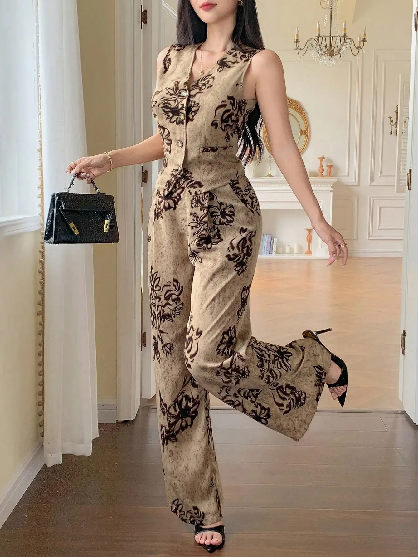 

Floral Printed Sleeveless Jumpsuit For Women Spring Summer