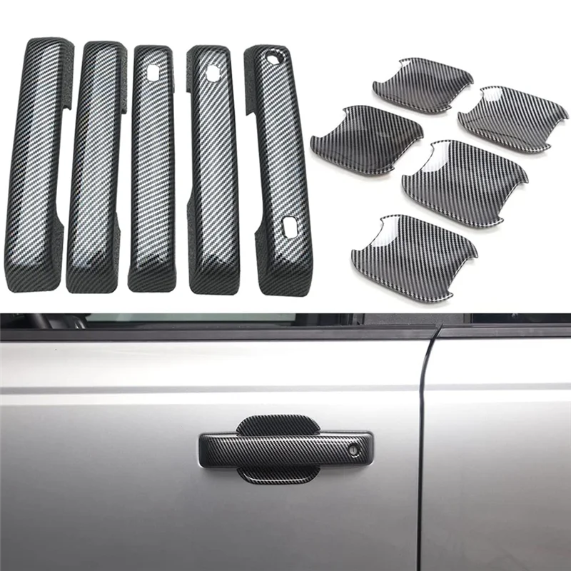 Car Door Handle Cover Inserts+Door Bowl Cover Kit for Ford Bronco 2021 2022 2023 4 Door Accessories ,ABS Carbon Fibre