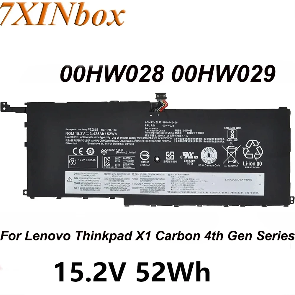 SB10F46466 00HW028 Laptop Battery 15.2V 52Wh For Lenovo ThinkPad X1 Carbon 4th Gen 2016 X1 Yoga 1st 2nd Series 00HW029 01AV409