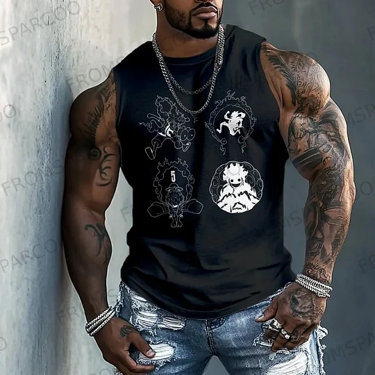 ONE PIECE Canotta muscolare anime Camicia senza maniche da uomo Streetwear Stampa grafica estiva Canotta da allenamento casual Top stile popolare