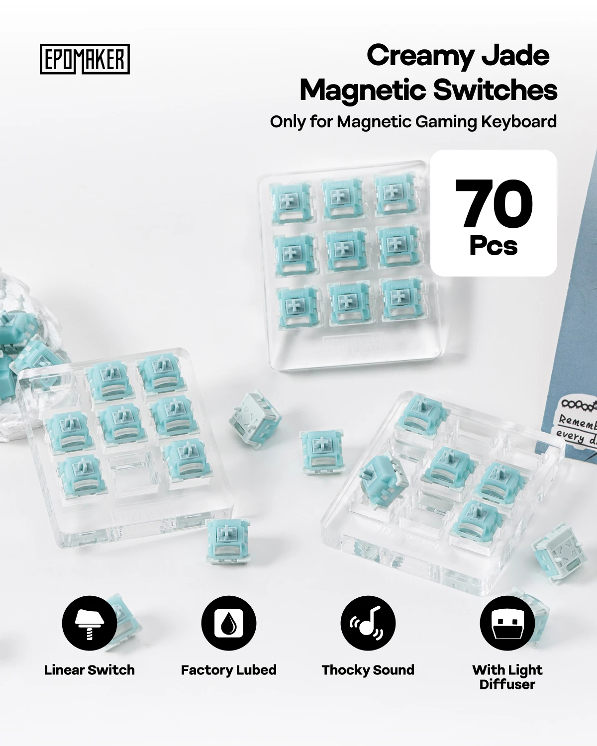 70 SZT. EPOMAKER Creamy Jade Magnetyczne Przełączniki Wstępnie Smarowane Liniowe Przełączniki Halla z Dyfuzorem Światła do Klawiatury Magnetycznej — zdjęcie produktu 2