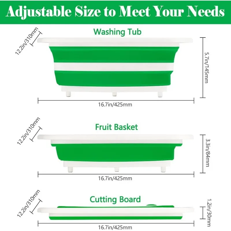 لوح تقطيع قابل للطي، لوح تقطيع قابل للطي مع مصفاة، سلة غسيل خضروات المطبخ متعددة الوظائف، طبق من السيليكون