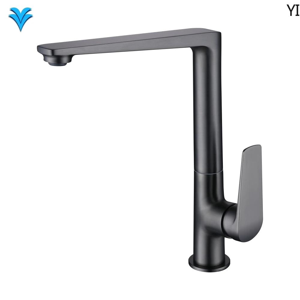 

Classical Design Economic Price L Shape Brass Main Body Gun Grey Tall Cold Hot Water Kitchen Faucet with Single Hole Handle